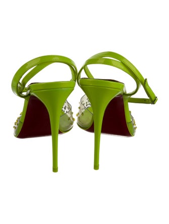 Christian Louboutin Patent Leather Crystal Embellishments Slingback Pumps