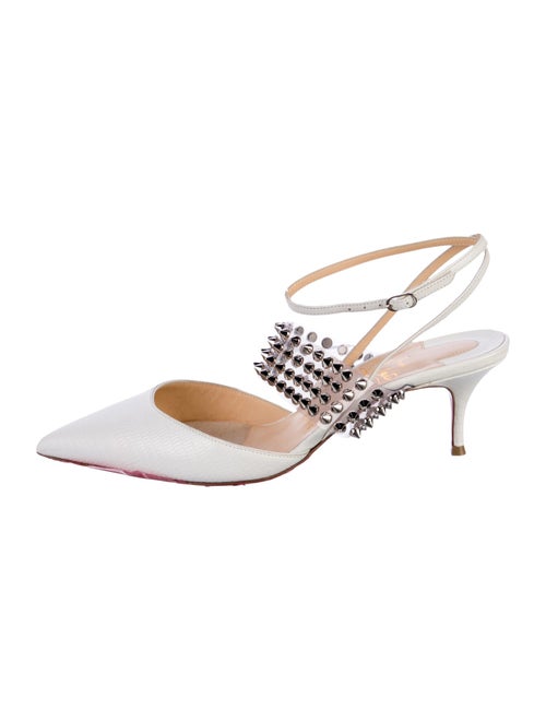 Christian Louboutin Embossed Leather Studded Accents Slingback Pumps