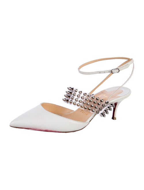 Christian Louboutin Embossed Leather Studded Accents Slingback Pumps