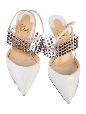Christian Louboutin Embossed Leather Studded Accents Slingback Pumps