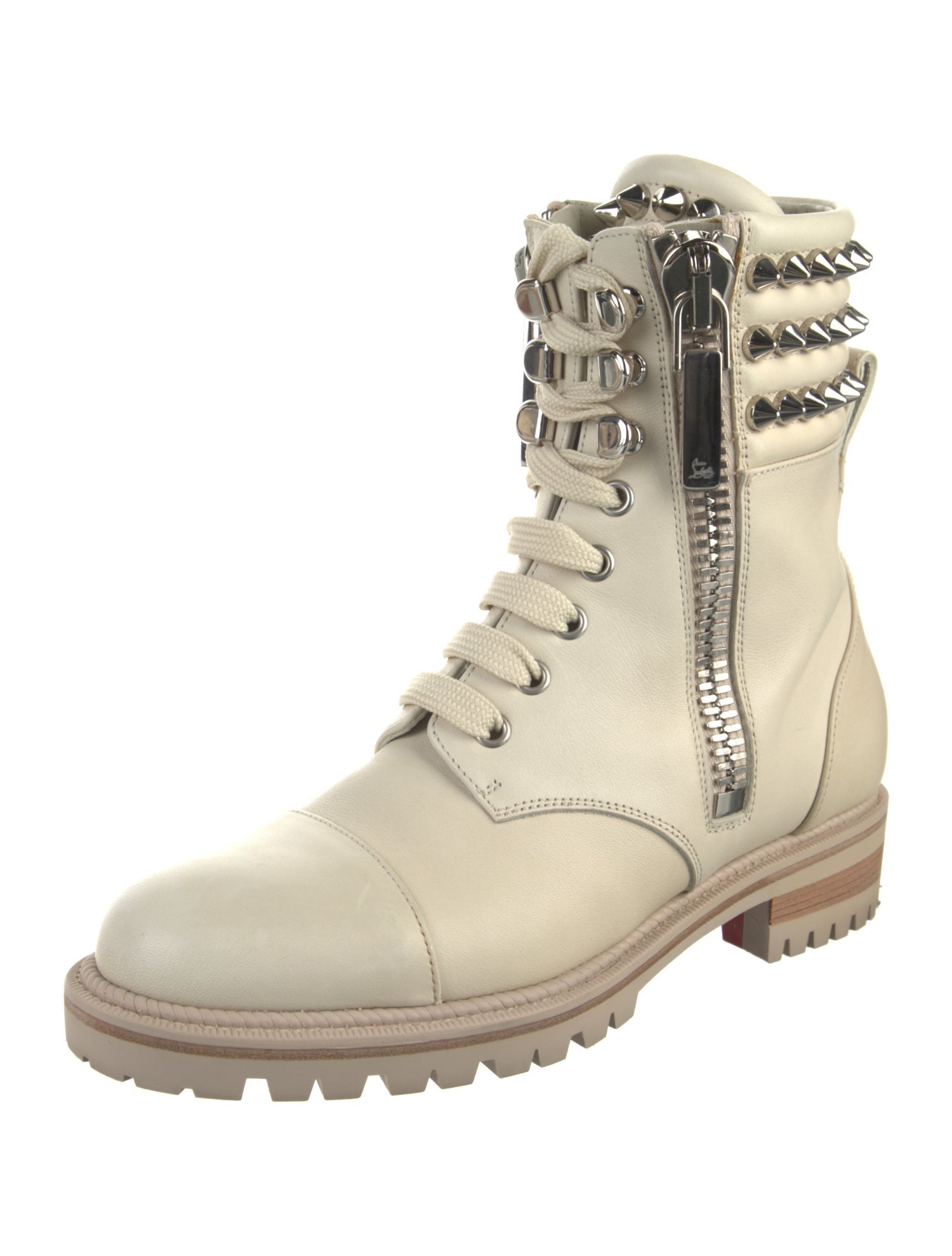 Christian Louboutin Spike Accents Leather Combat Boots
