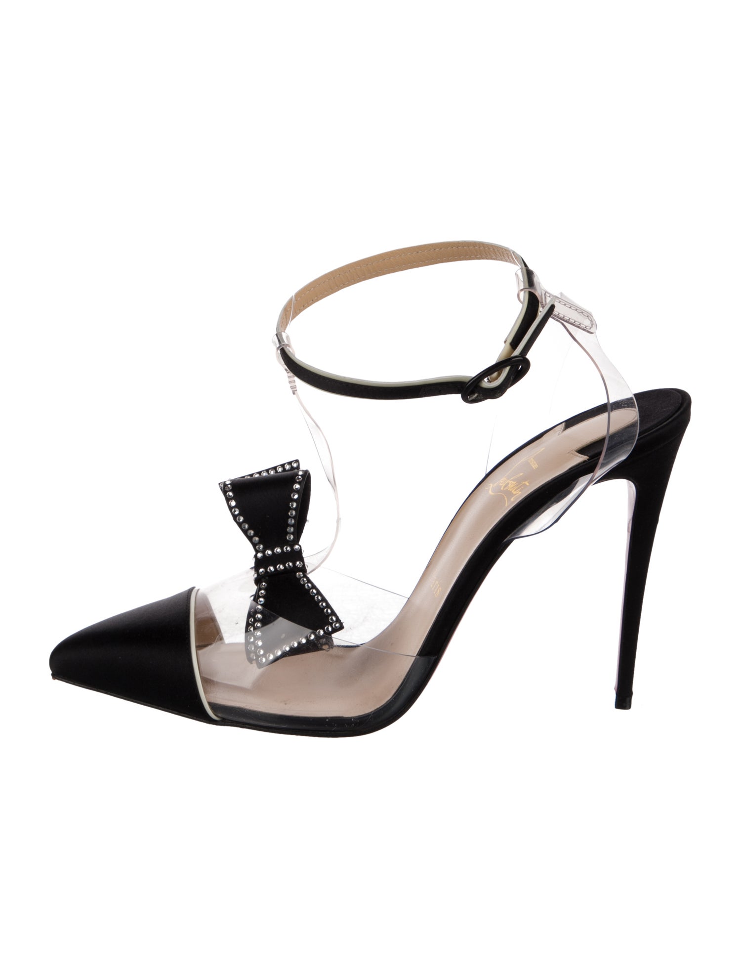 Christian Louboutin Satin Crystal Embellishments T-Strap Pumps