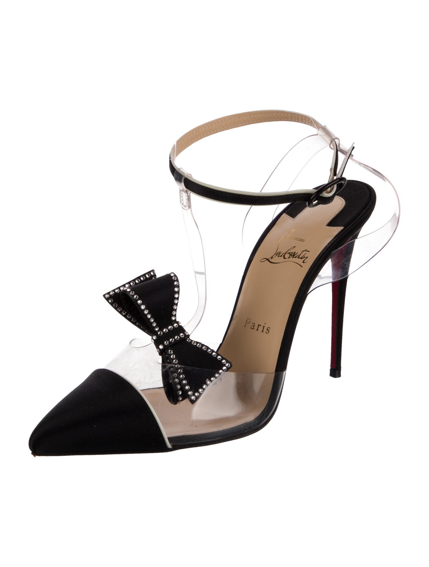 Christian Louboutin Satin Crystal Embellishments T-Strap Pumps