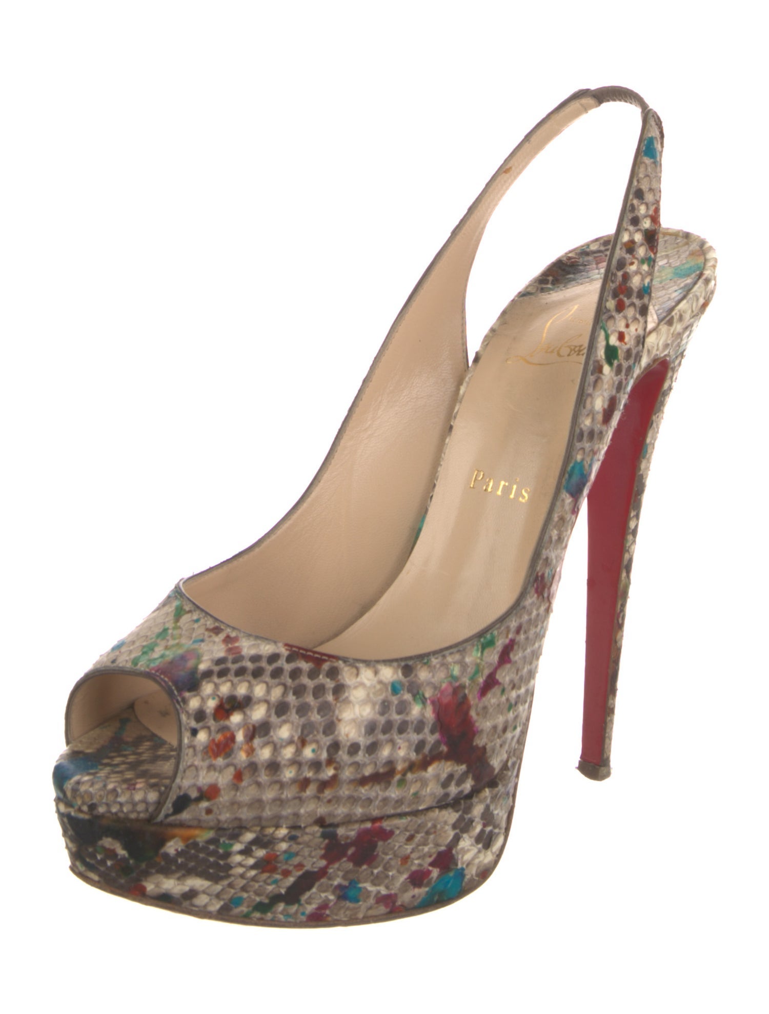 Christian Louboutin Snakeskin Animal Print Slingback Pumps