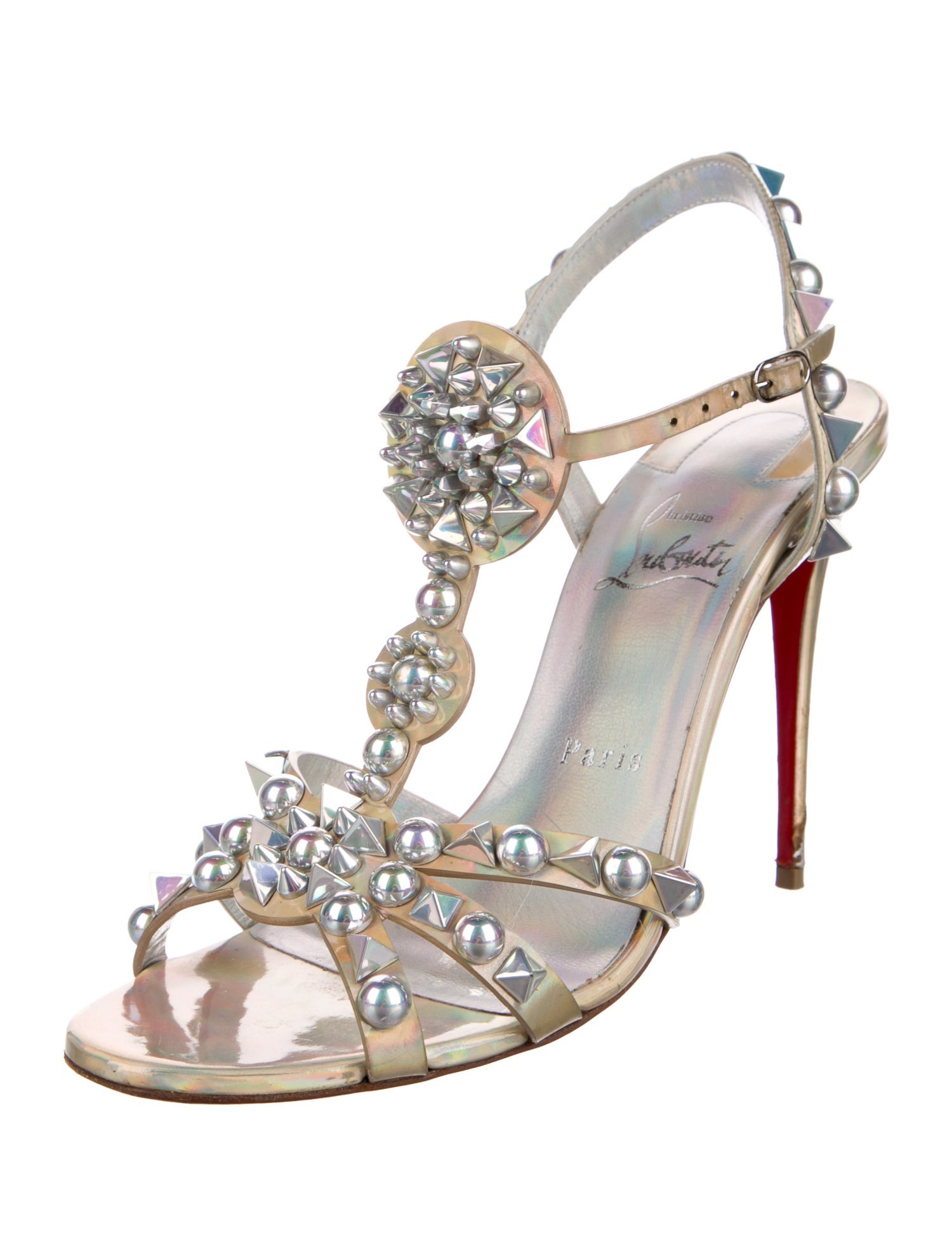 Christian Louboutin Spike Accents Patent Leather Sandals
