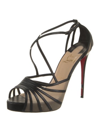 Christian Louboutin Leather Mesh Accents T-Strap Pumps