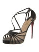 Christian Louboutin Leather Mesh Accents T-Strap Pumps