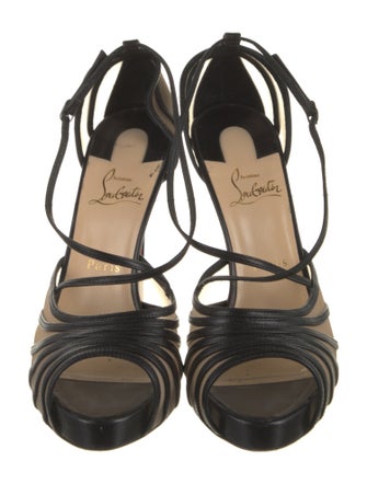 Christian Louboutin Leather Mesh Accents T-Strap Pumps