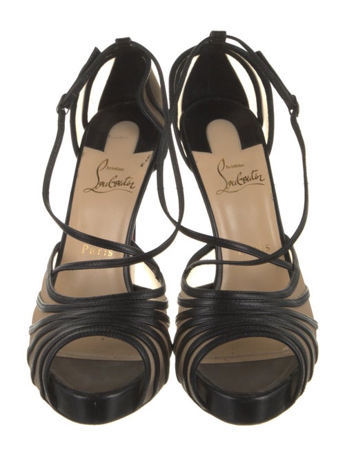 Christian Louboutin Leather Mesh Accents T-Strap Pumps