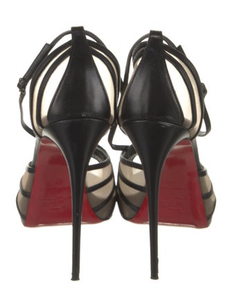 Christian Louboutin Leather Mesh Accents T-Strap Pumps