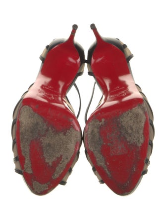 Christian Louboutin Leather Mesh Accents T-Strap Pumps