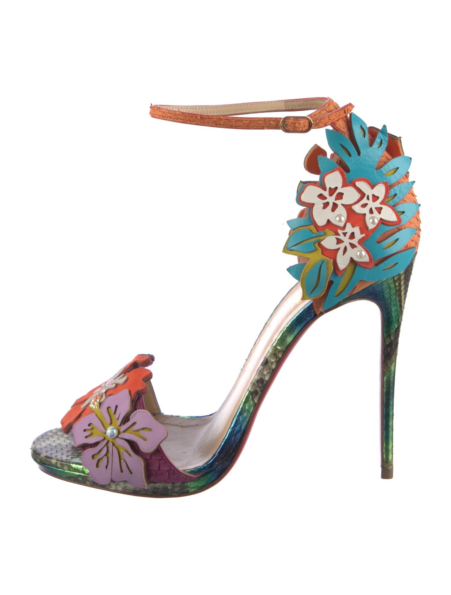 Christian Louboutin Leather Floral Print Sandals