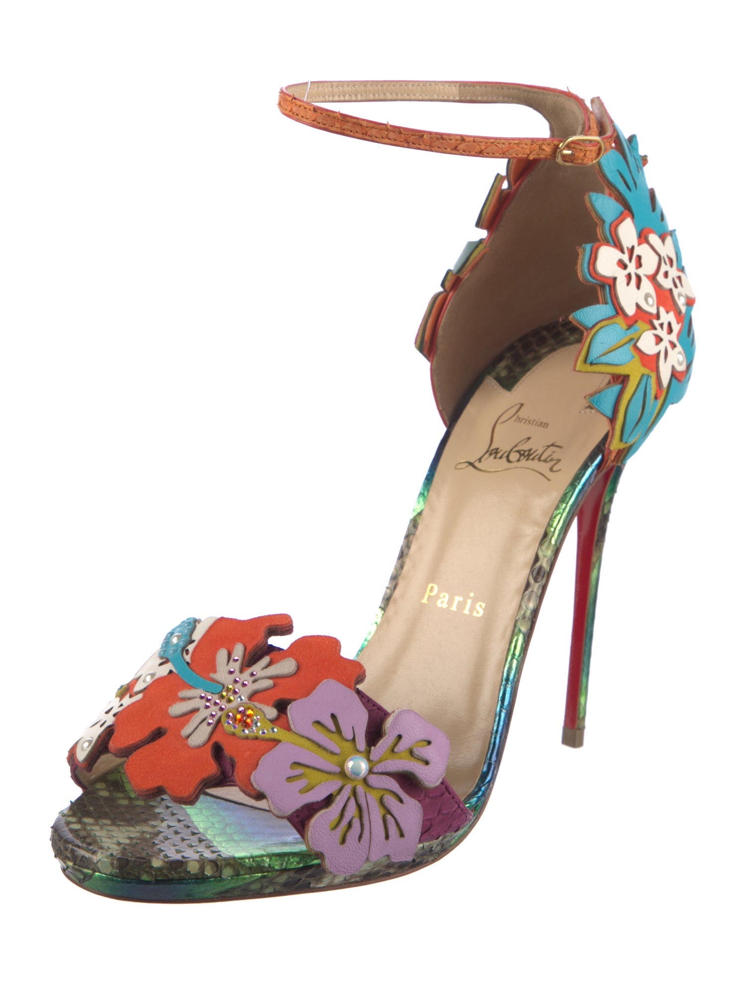 Christian Louboutin Leather Floral Print Sandals