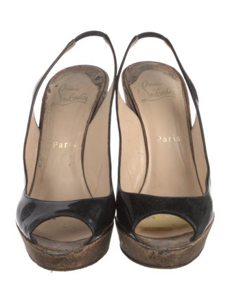 Christian Louboutin Patent Leather Colorblock Pattern Slingback Pumps