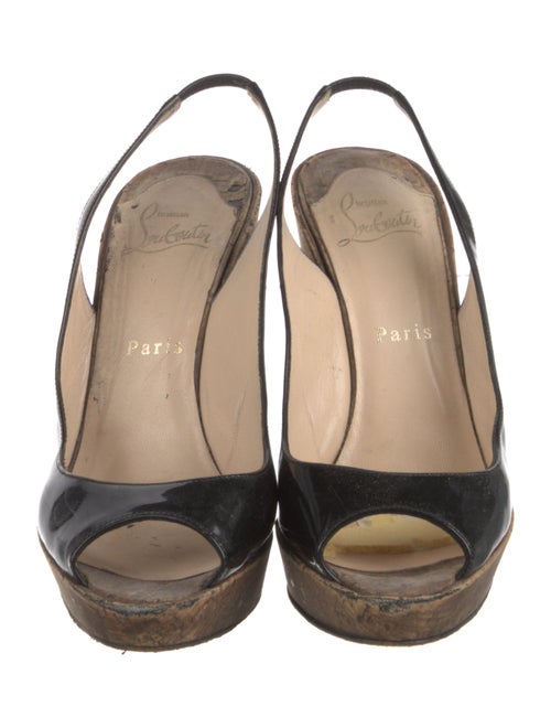 Christian Louboutin Patent Leather Colorblock Pattern Slingback Pumps