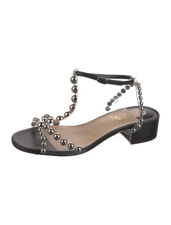 Christian Louboutin Leather Studded Accents T-Strap Sandals