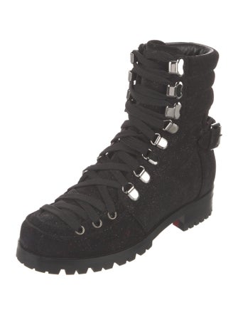 Christian Louboutin Suede Glitter Accents Combat Boots