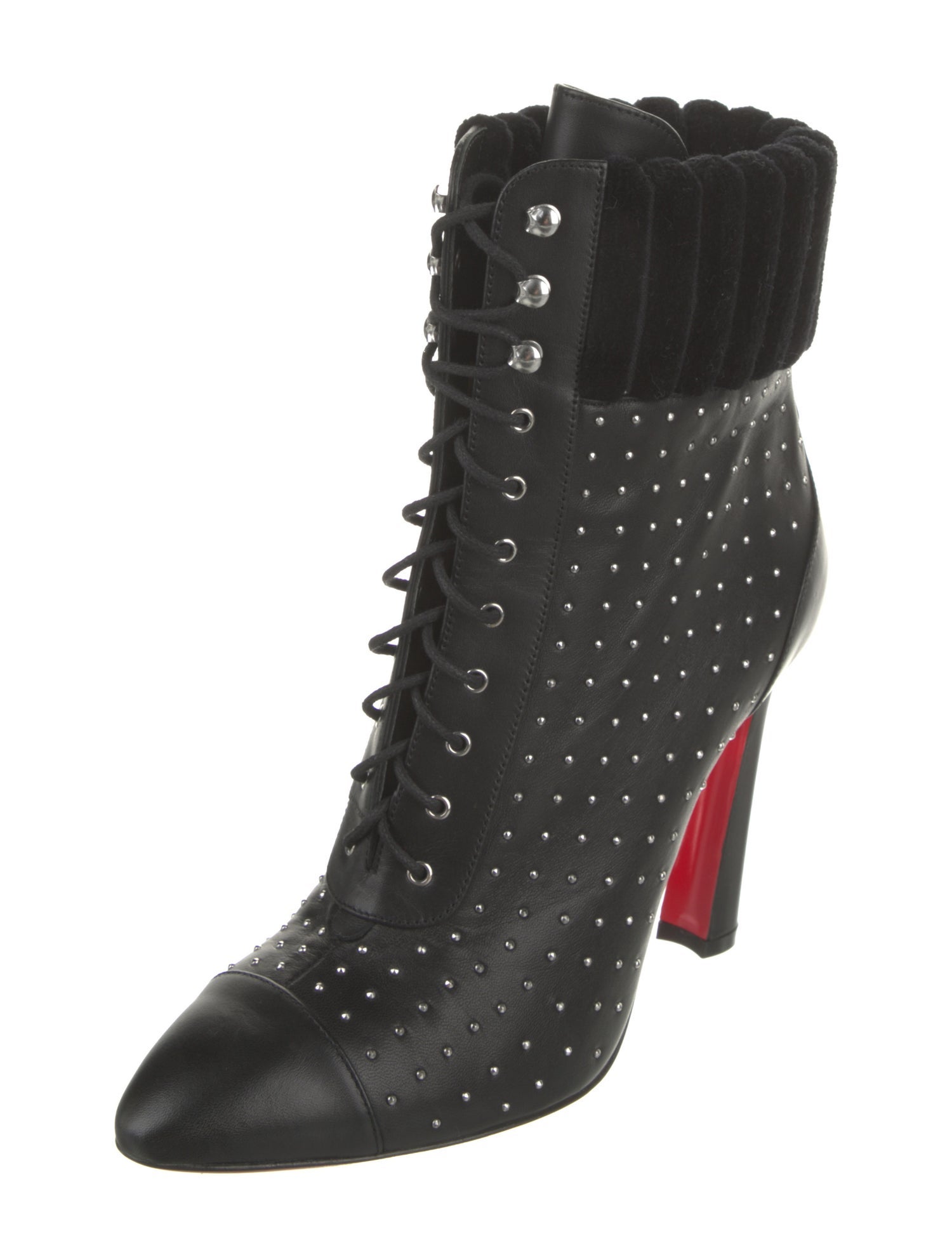 Christian Louboutin Spike Accents Leather Lace-Up Boots