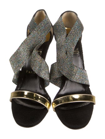 Christian Louboutin Suede Mesh Accents Slingback Sandals