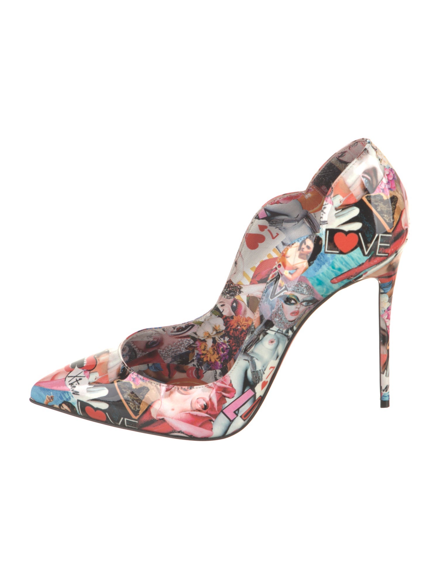 Christian Louboutin Patent Leather Floral Print Slingback Pumps
