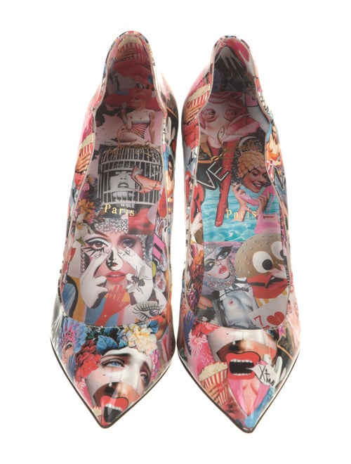 Christian Louboutin Patent Leather Floral Print Slingback Pumps