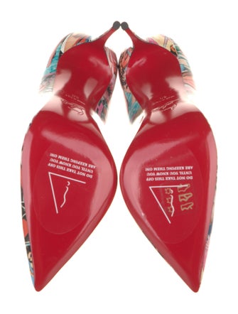 Christian Louboutin Patent Leather Floral Print Slingback Pumps