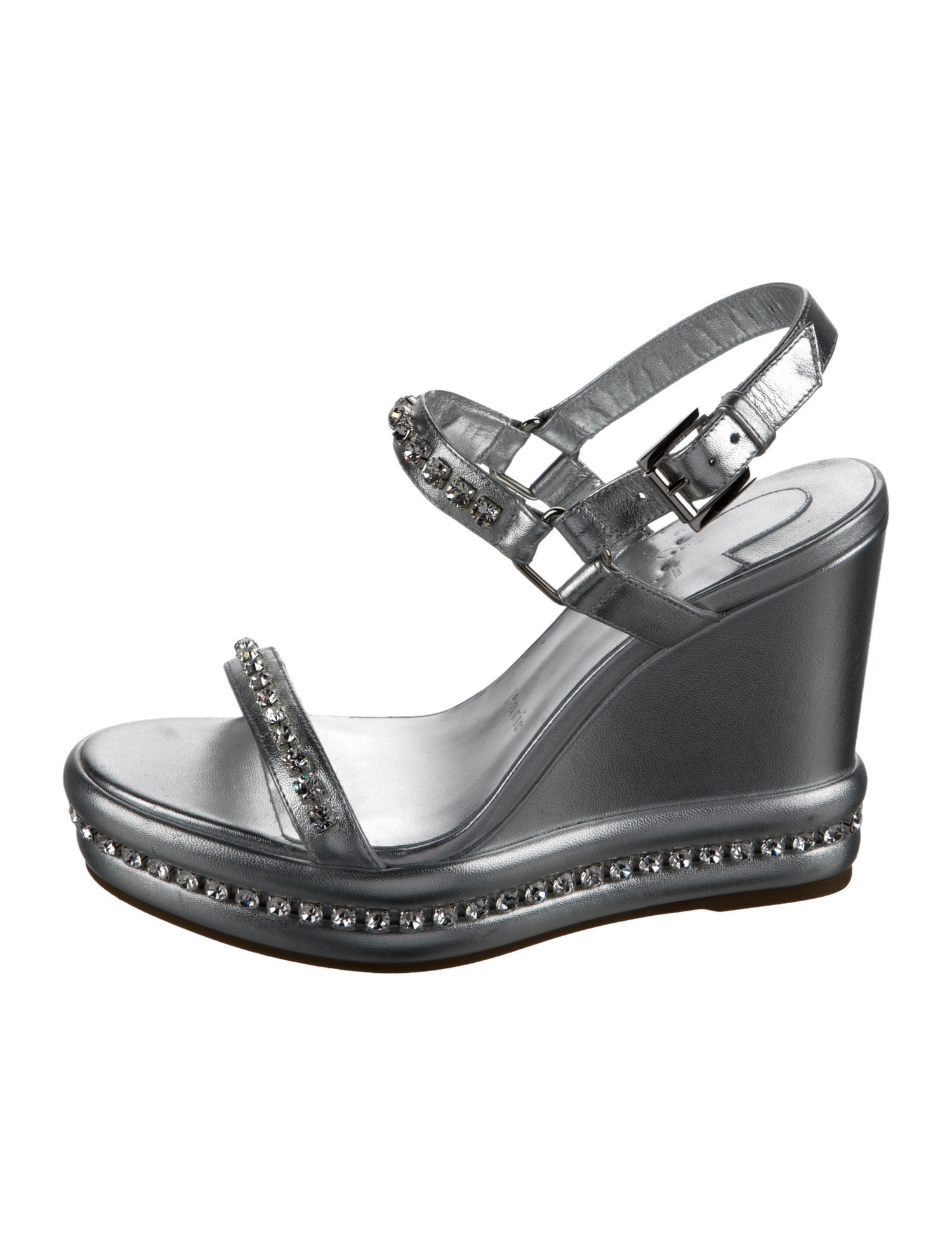 Christian Louboutin Leather Crystal Embellishments Slingback Sandals