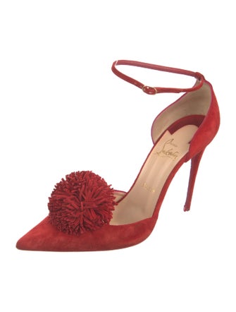Christian Louboutin Suede Pom-Pom Embellishments D'Orsay Pumps