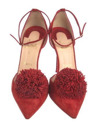 Christian Louboutin Suede Pom-Pom Embellishments D'Orsay Pumps