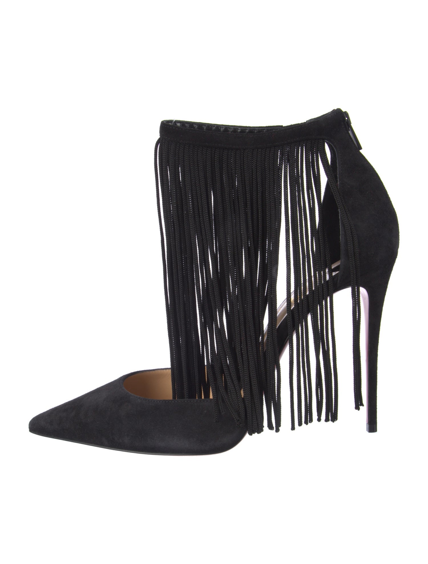 Christian Louboutin Suede Fringe Trim Accent Pumps