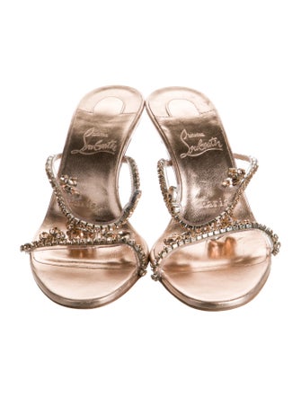 Christian Louboutin Leather Crystal Embellishments Slides