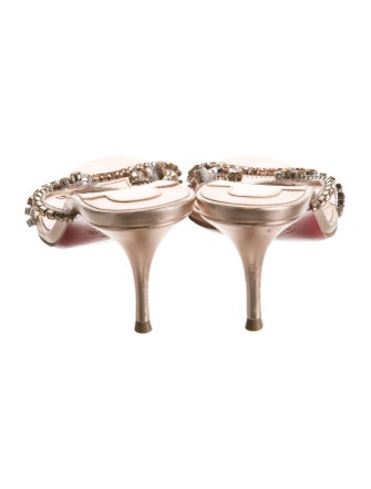 Christian Louboutin Leather Crystal Embellishments Slides