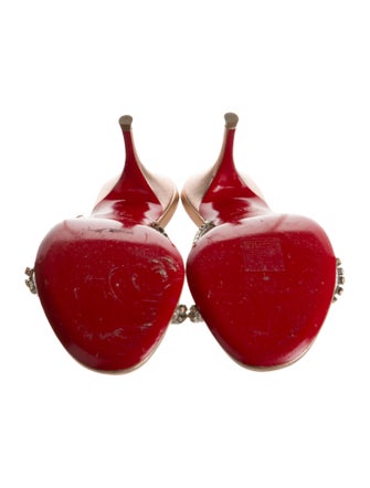 Christian Louboutin Leather Crystal Embellishments Slides