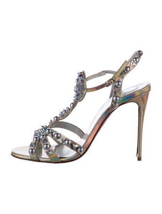 Christian Louboutin Spike Accents Leather Slingback Sandals