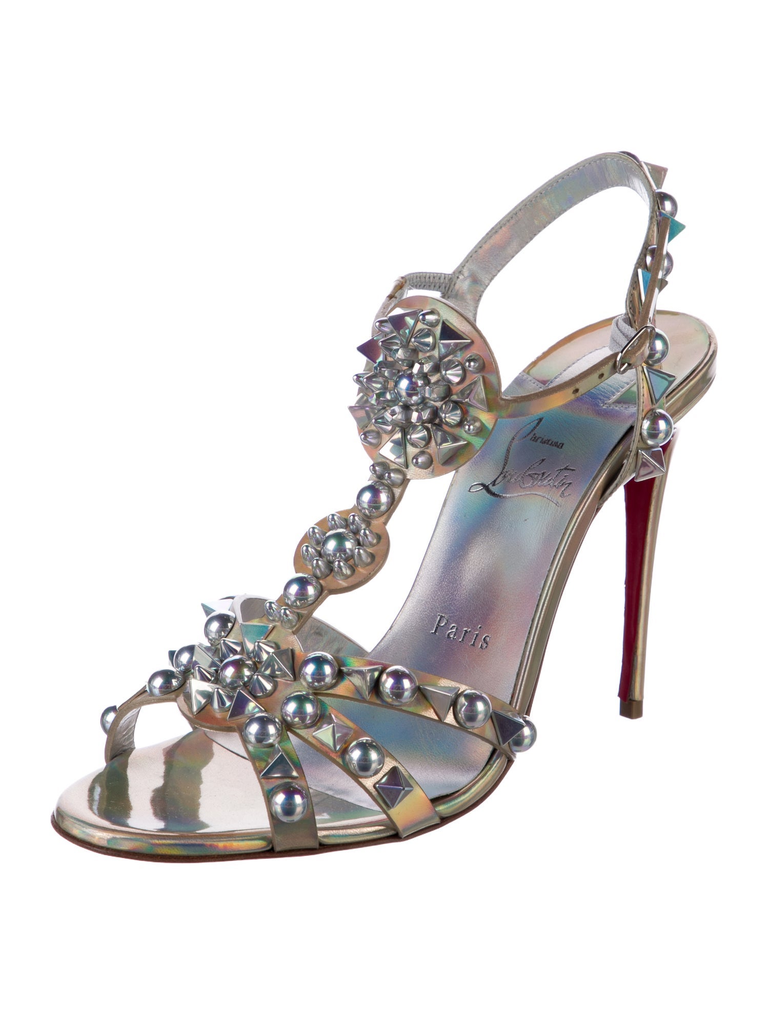 Christian Louboutin Spike Accents Leather Slingback Sandals