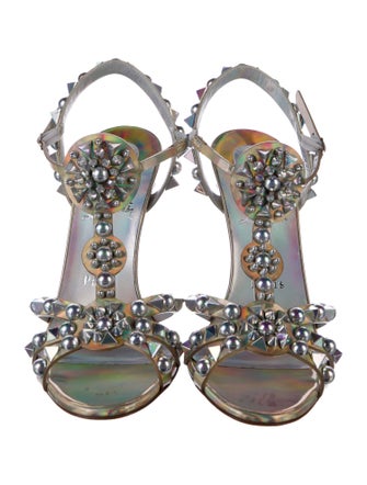 Christian Louboutin Spike Accents Leather Slingback Sandals