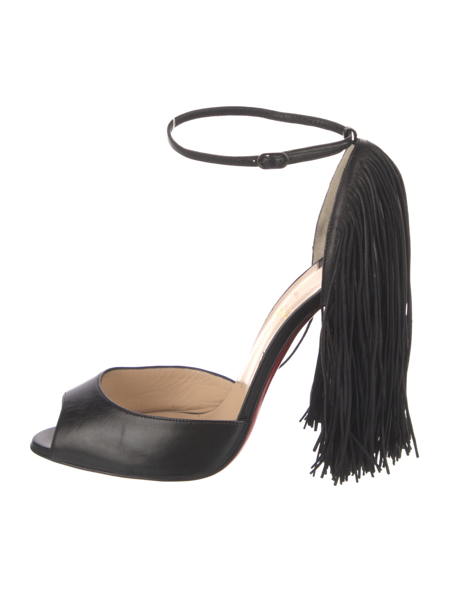 Christian Louboutin Leather Fringe Trim Accent D'Orsay Pumps