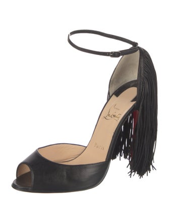 Christian Louboutin Leather Fringe Trim Accent D'Orsay Pumps