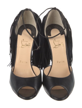 Christian Louboutin Leather Fringe Trim Accent D'Orsay Pumps