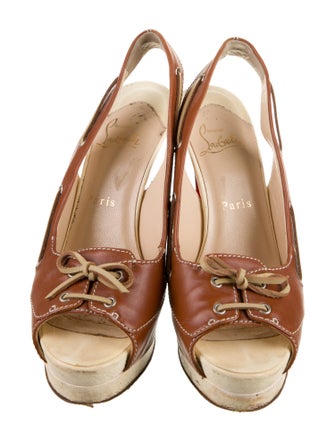 Christian Louboutin Leather Bow Accents Slingback Pumps