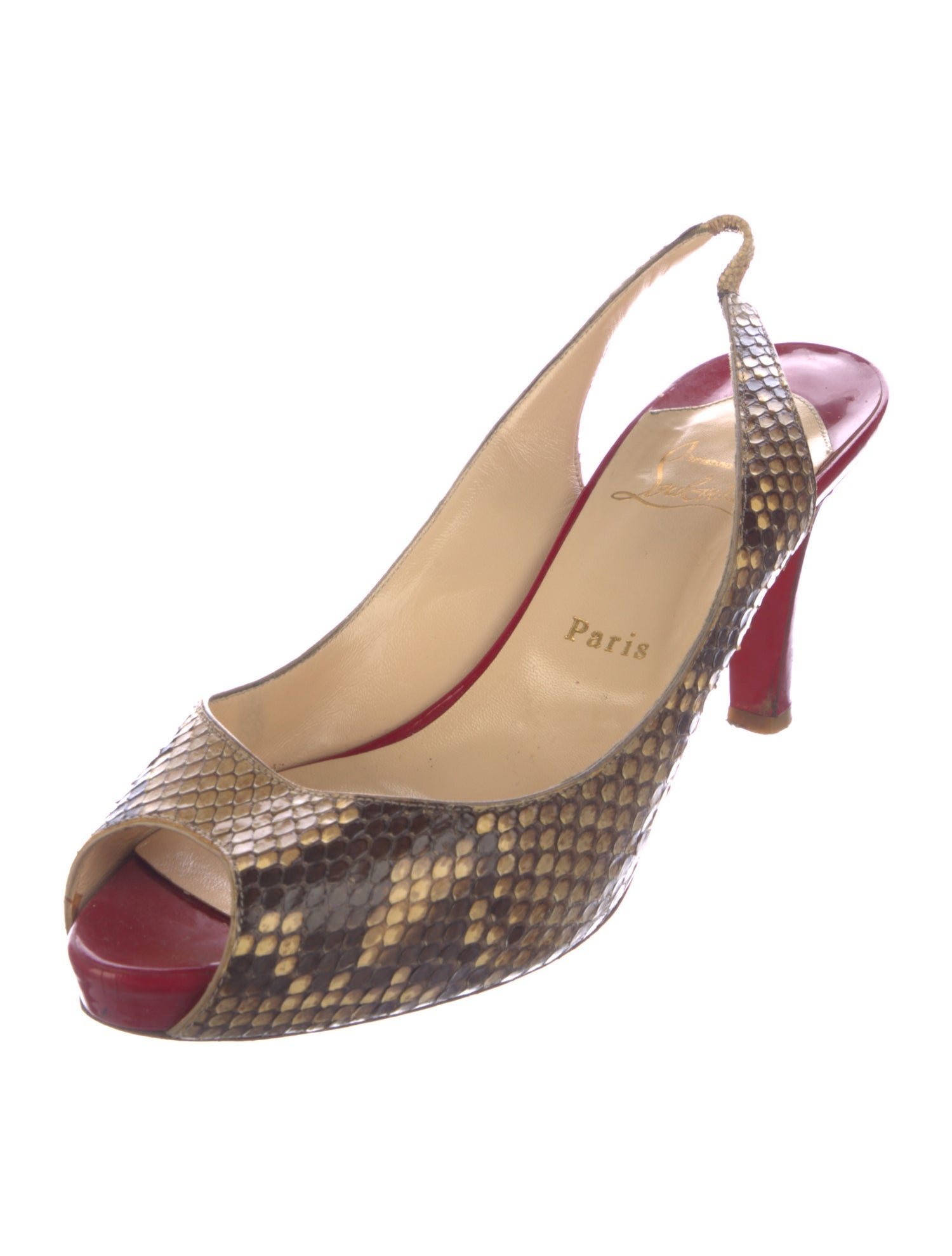 Christian Louboutin Snakeskin Animal Print Slingback Sandals