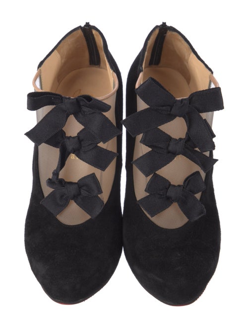 Christian Louboutin Suede Mesh Accents T-Strap Pumps