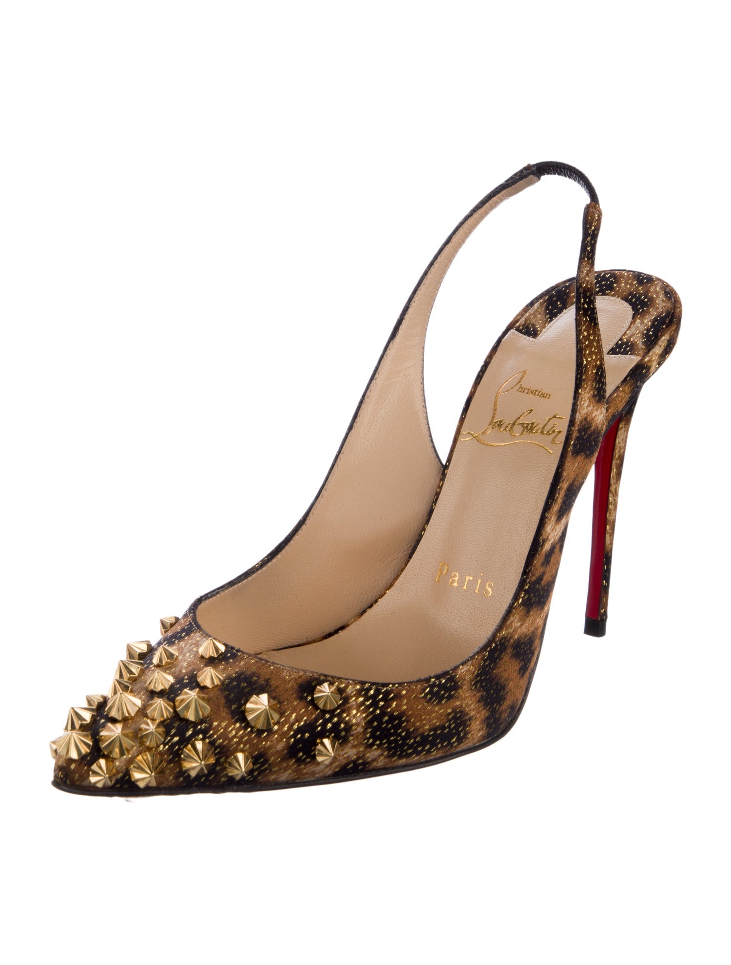 Christian Louboutin Spike Accents Animal Print Slingback Pumps