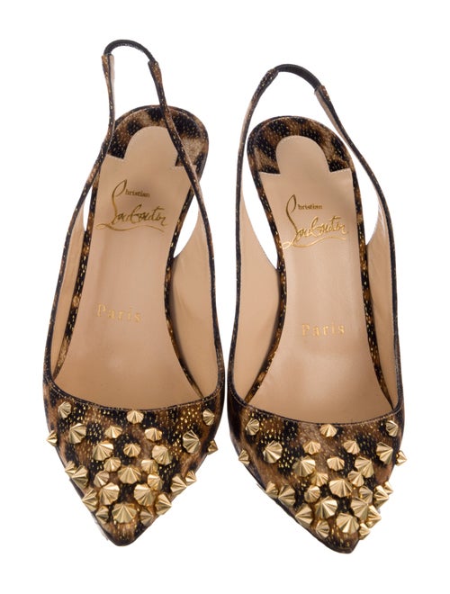 Christian Louboutin Spike Accents Animal Print Slingback Pumps