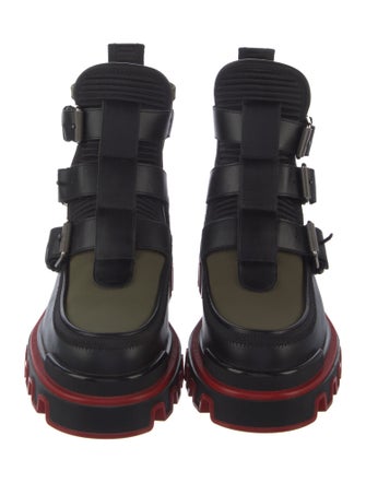 Christian Louboutin Leather Colorblock Pattern Combat Boots