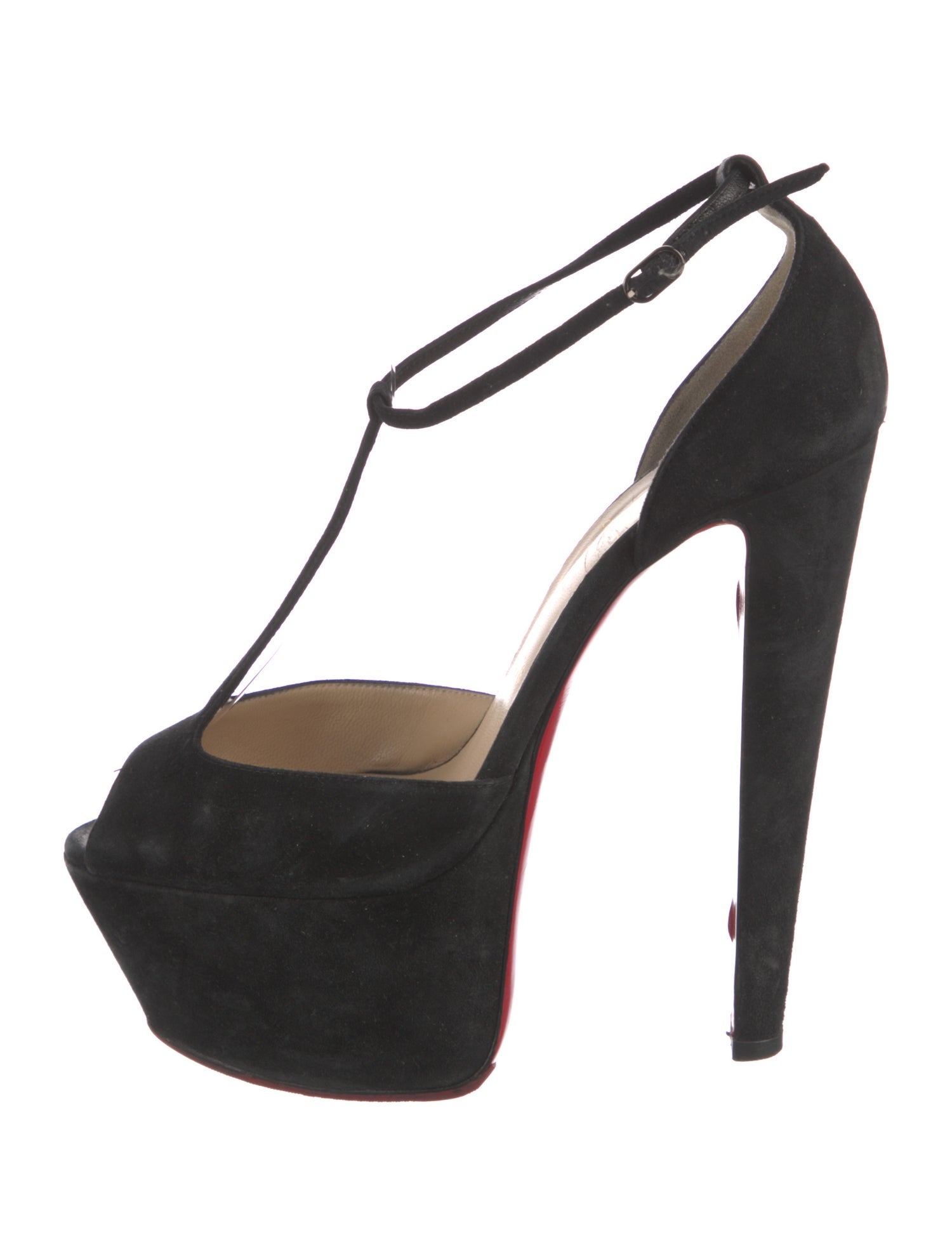 Christian Louboutin Suede Cutout Accent T-Strap Pumps
