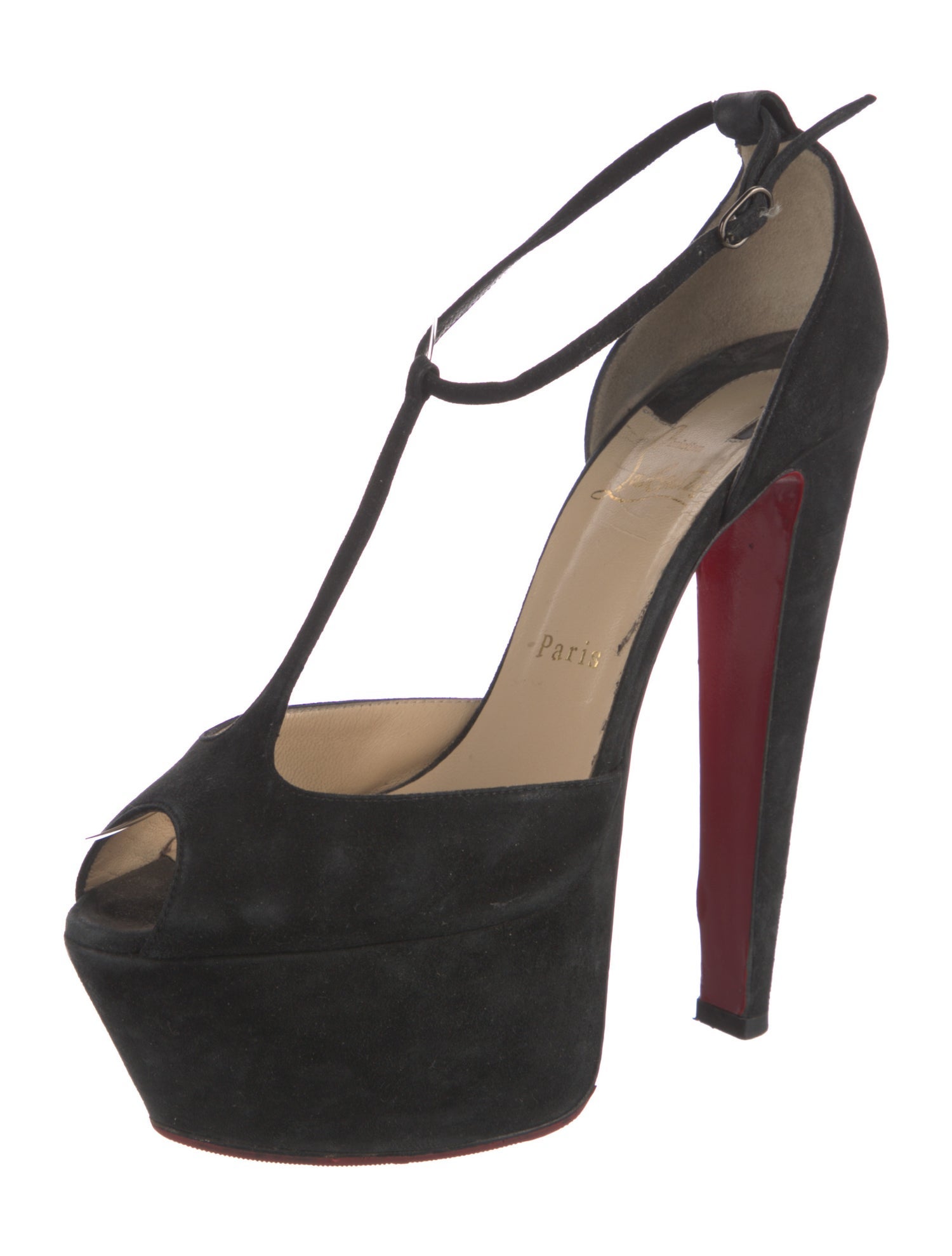 Christian Louboutin Suede Cutout Accent T-Strap Pumps