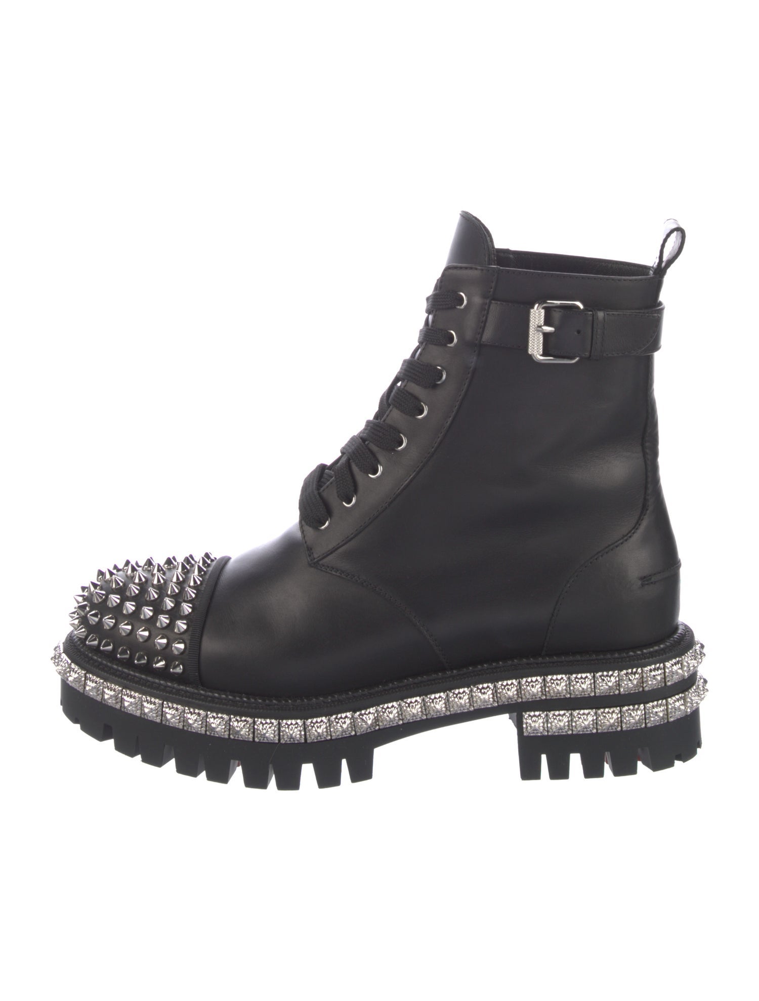 Christian Louboutin Spike Accents Leather Combat Boots