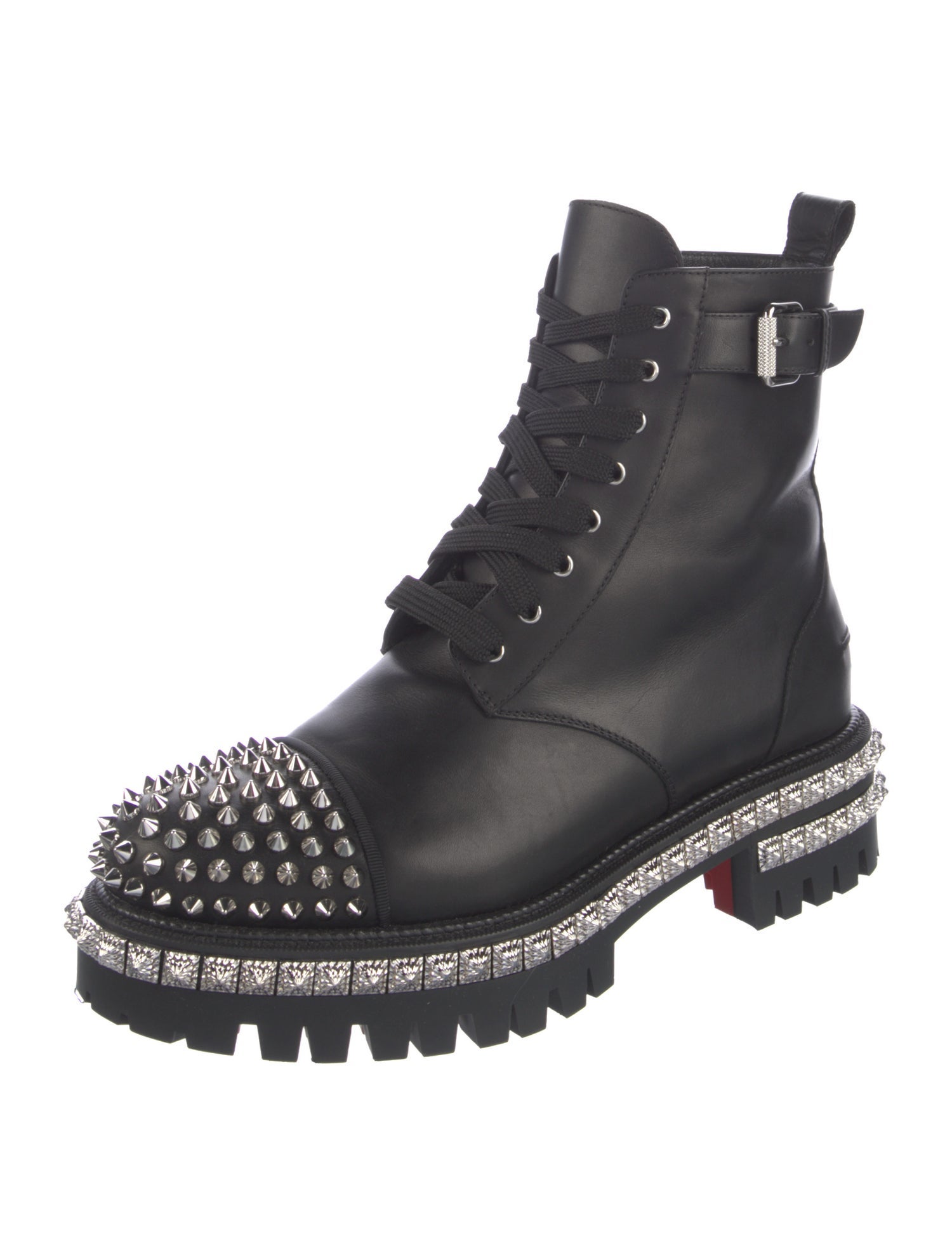 Christian Louboutin Spike Accents Leather Combat Boots