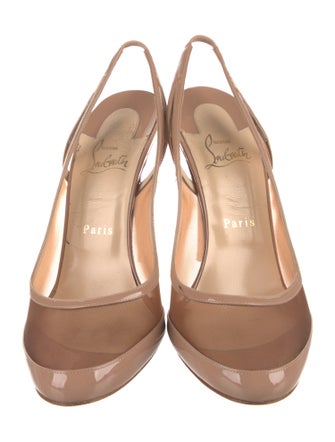 Christian Louboutin Patent Leather Mesh Accents Slingback Pumps